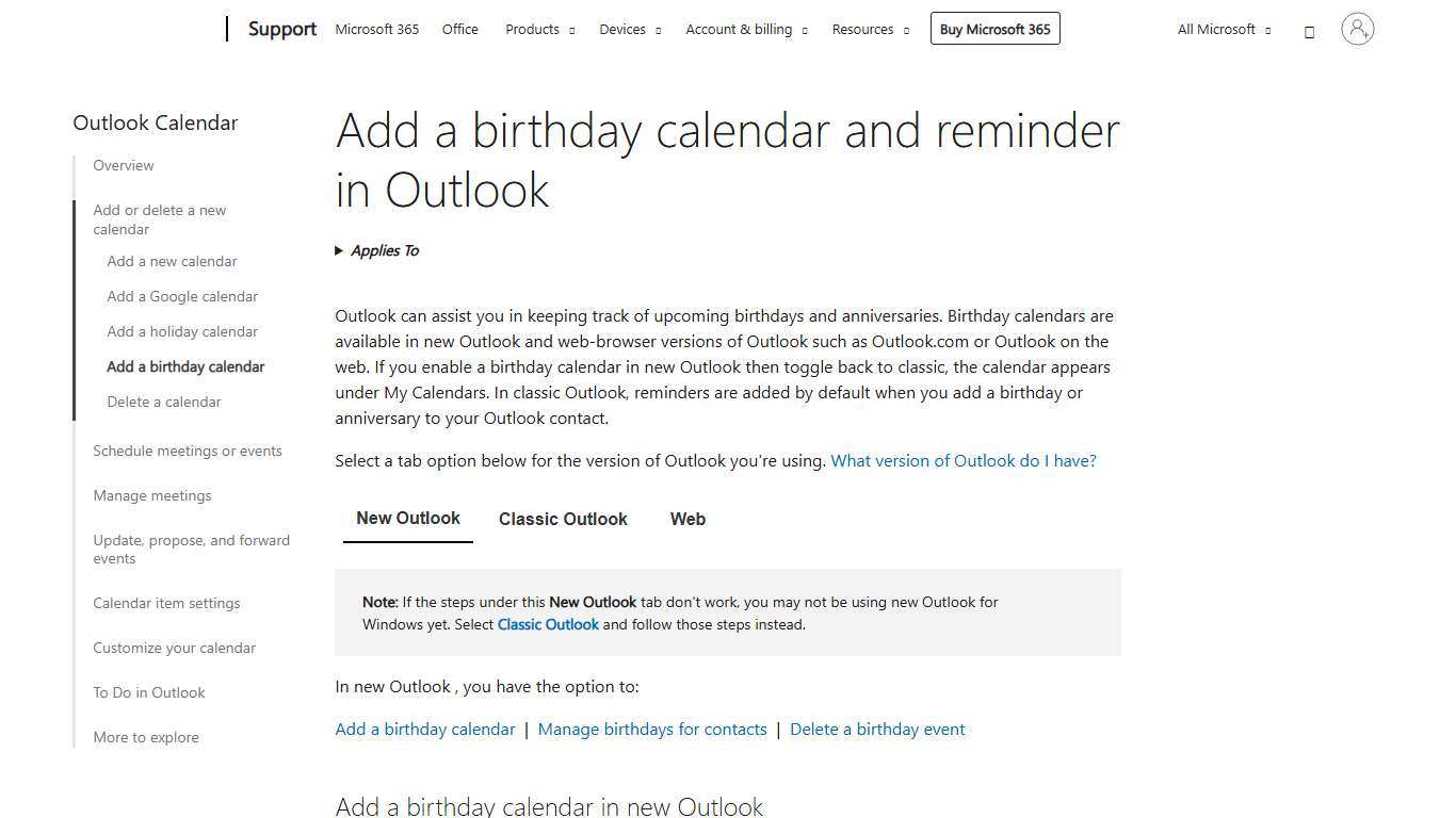 Add a birthday calendar and reminder in Outlook - Microsoft Support