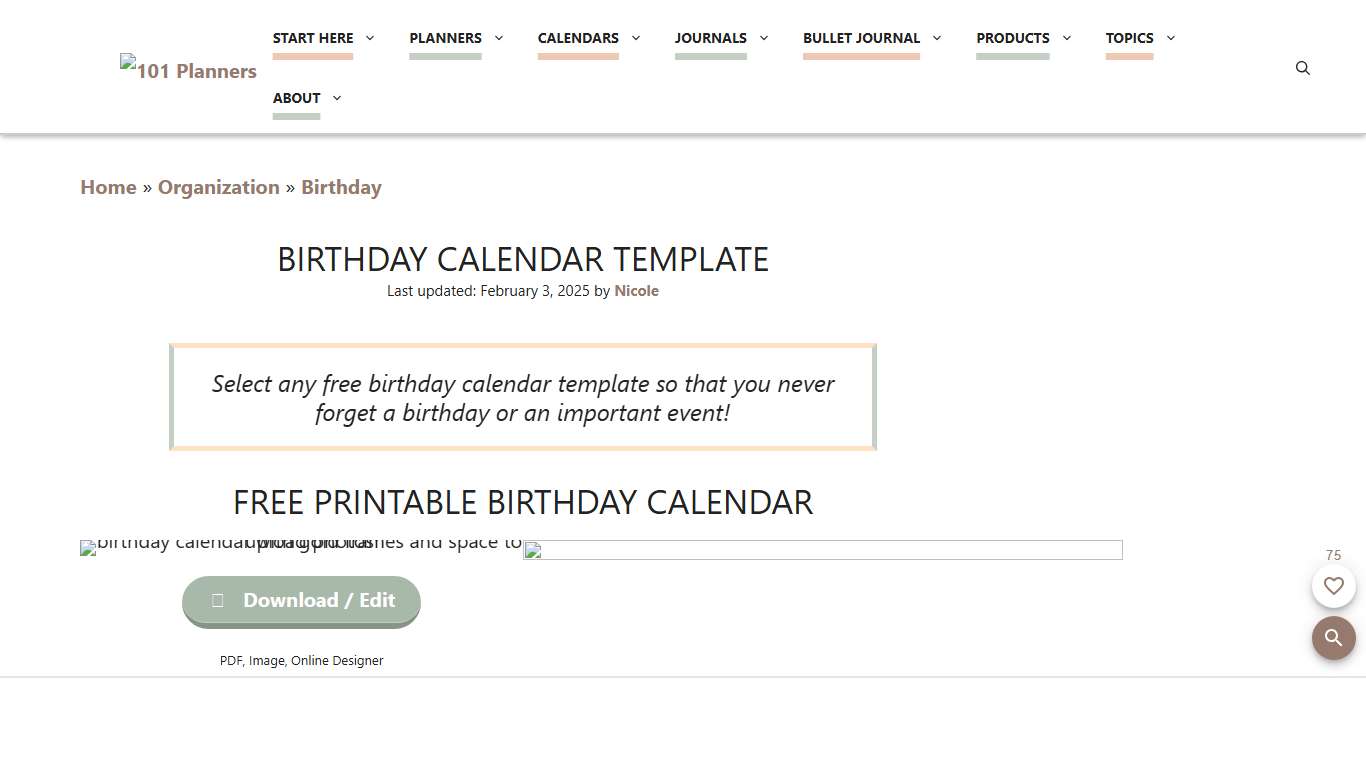 Free Birthday Calendar Template | Printable & Customizable